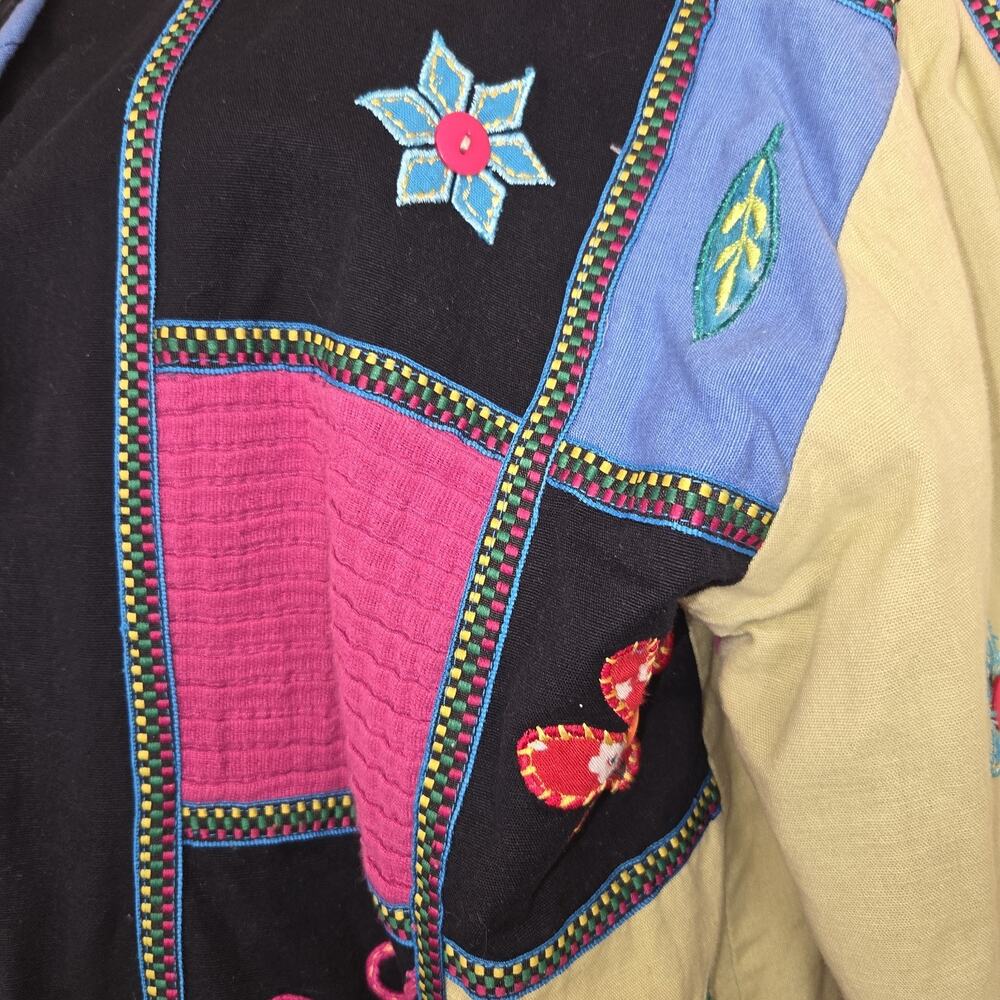 Sara Studio Plus Patchwork Jacket Top 1X Linen Blend Boho Festival Lined Artsy - Picture 6 of 16